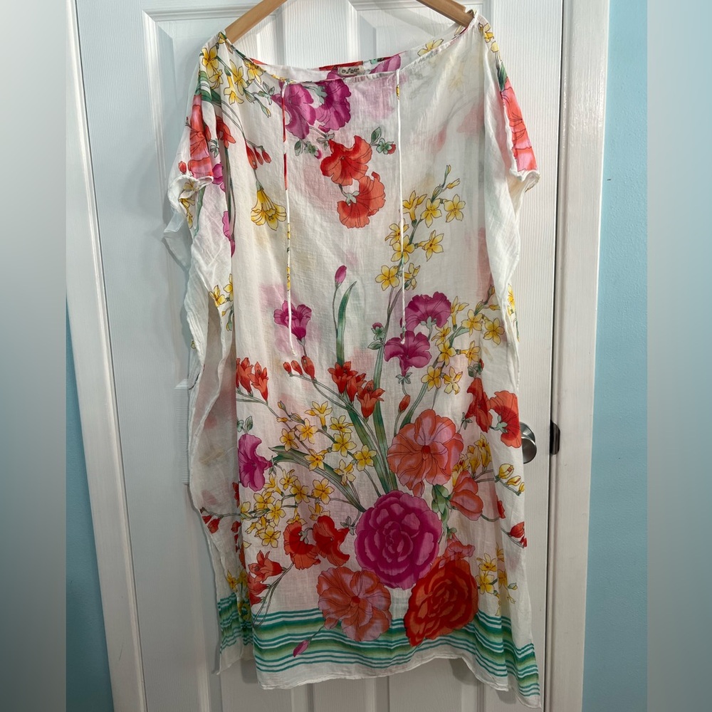 Ayfee Sheer Oversized Tunic Coverup Women’s Floral Design 100% cotton OS